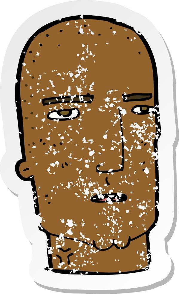 retro distressed sticker of a cartoon bald tough guy vector