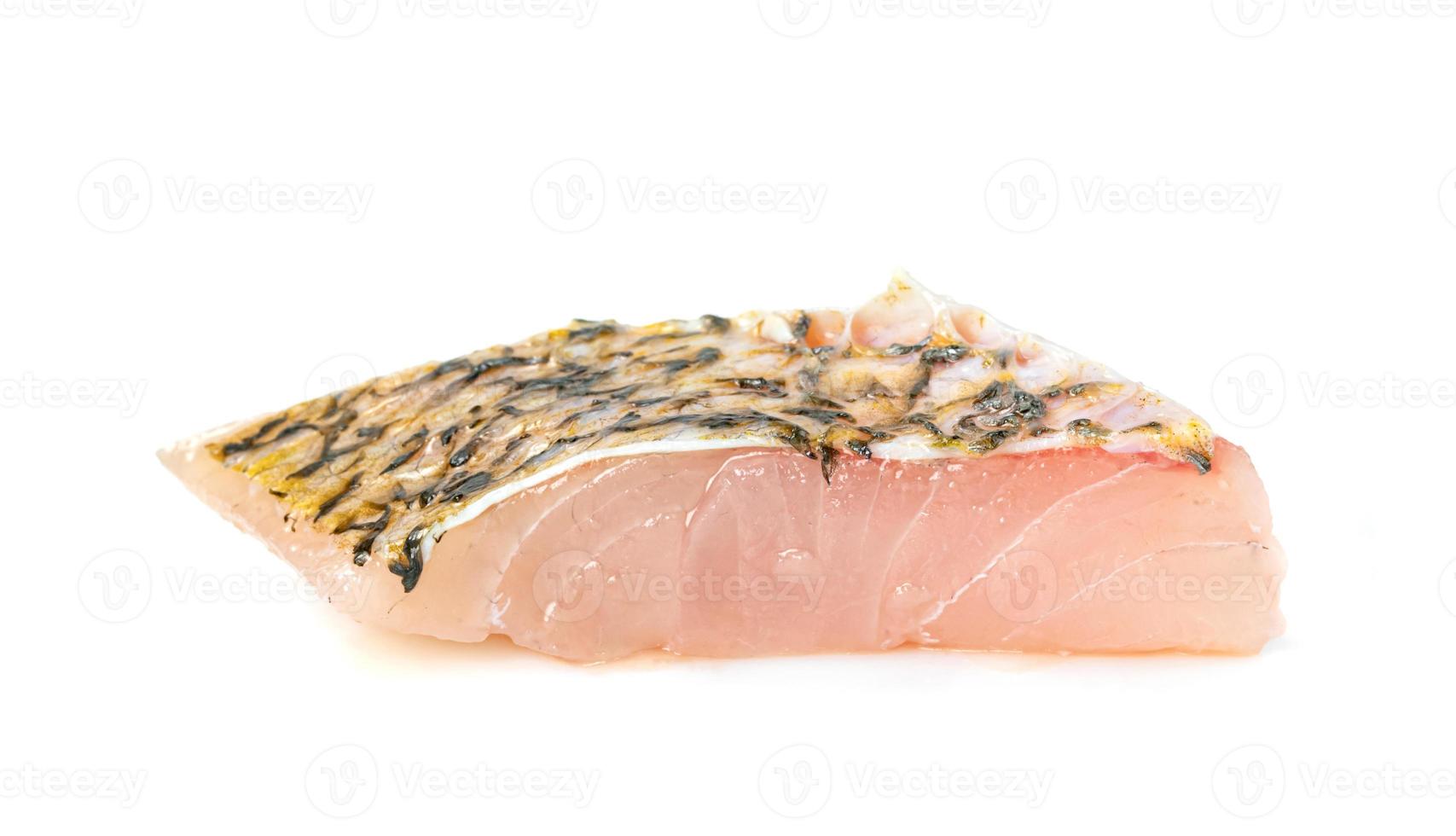 barramundi or seabass fish sliced isolated on white background photo