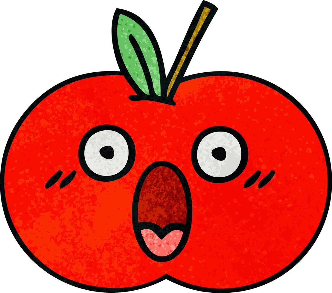 retro grunge texture cartoon red apple vector