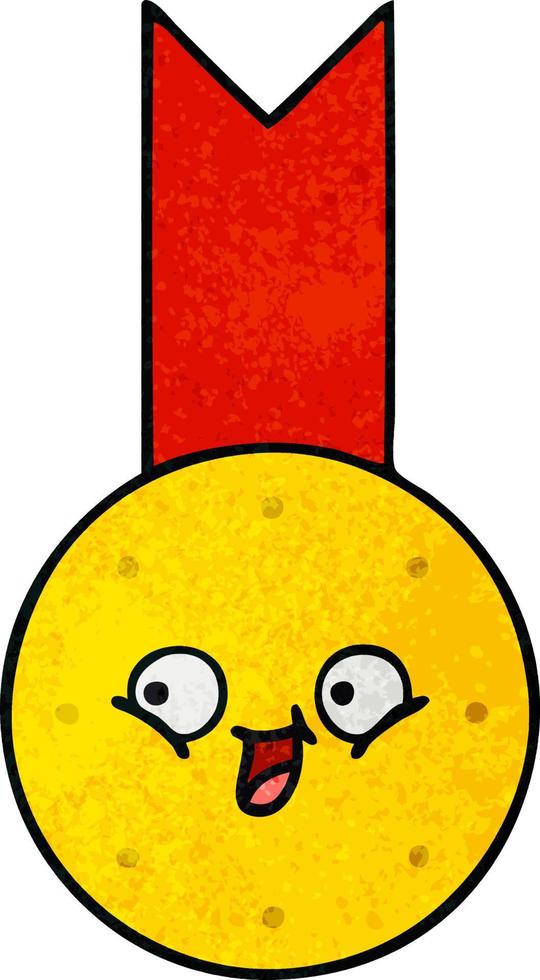 retro grunge texture cartoon gold medal vector