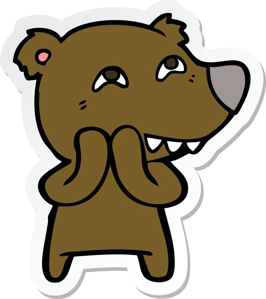 sticker of a cartoon bear showing teeth vector