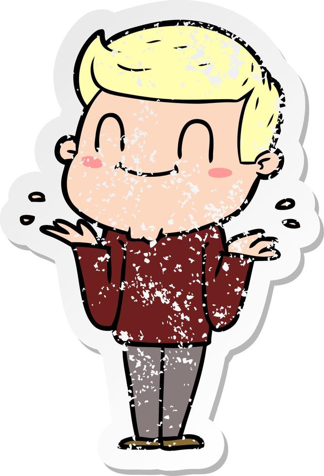 distressed sticker of a cartoon friendly man vector