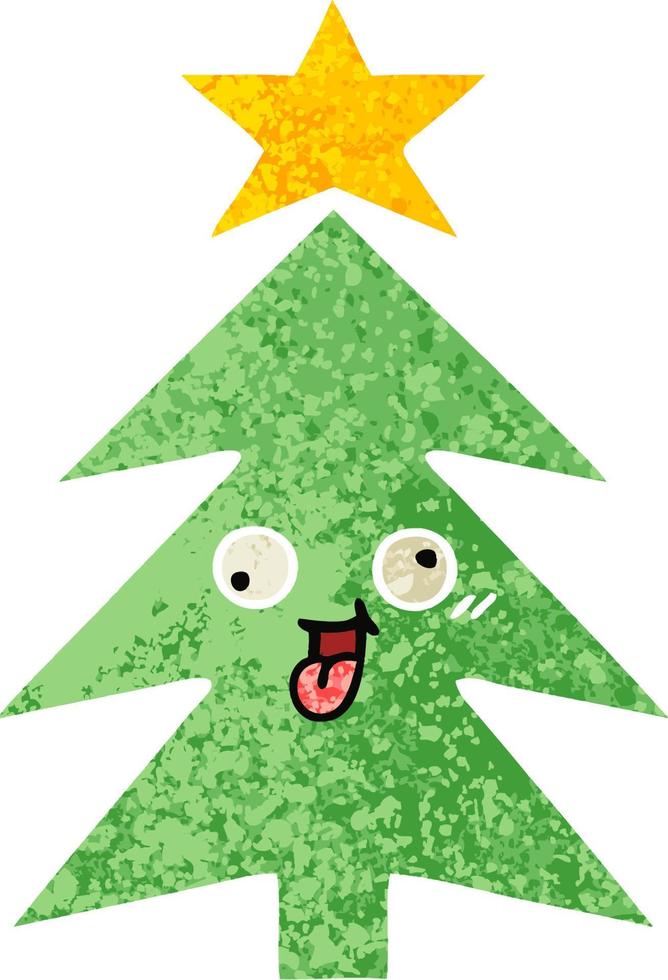 retro illustration style cartoon christmas tree vector