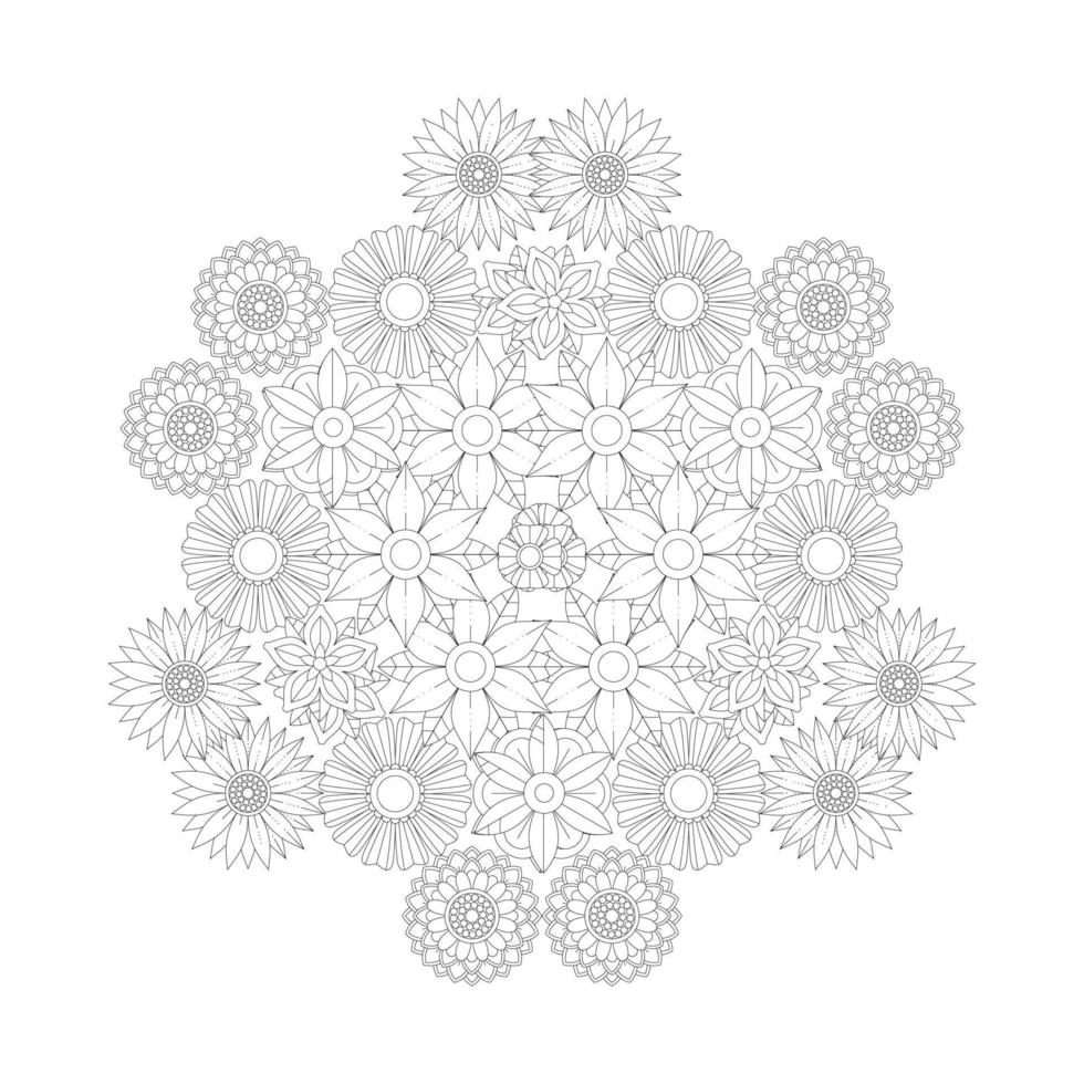 Mandala Floral Coloring Page Adults KDP Interior vector