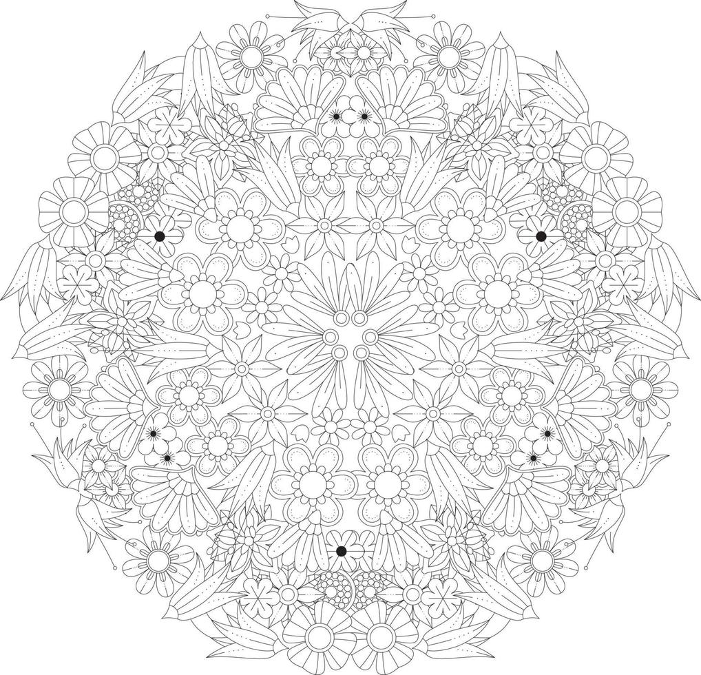 Mandala Floral Coloring Page Adults KDP Interior vector