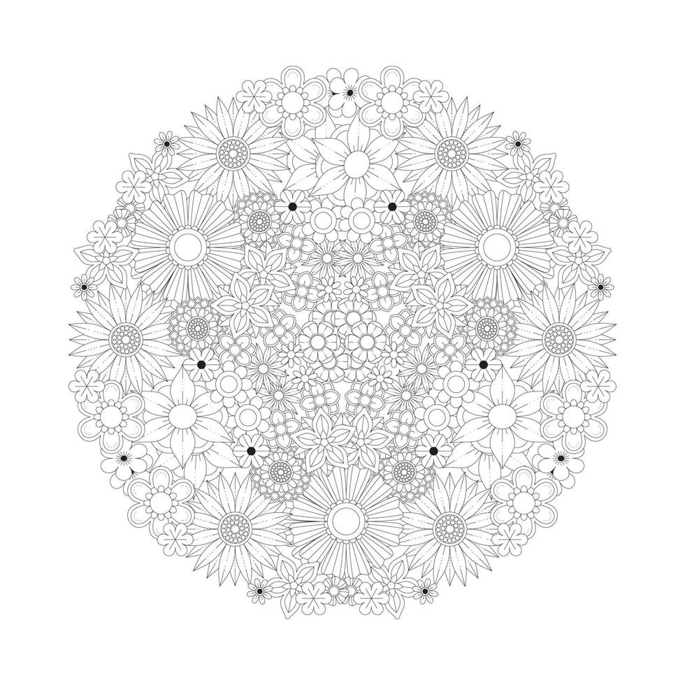 Mandala Floral Coloring Page Adults KDP Interior vector