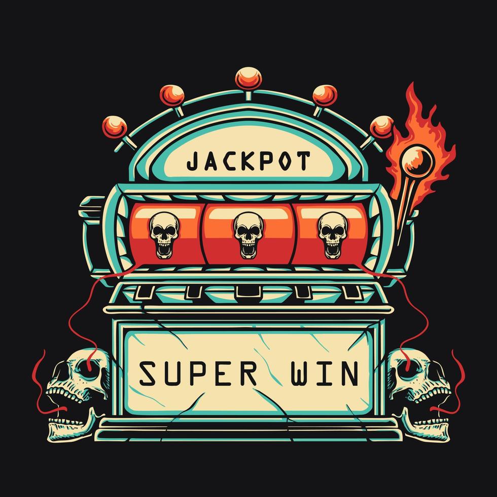 Skull Slot Machine Vector Retro Illustration