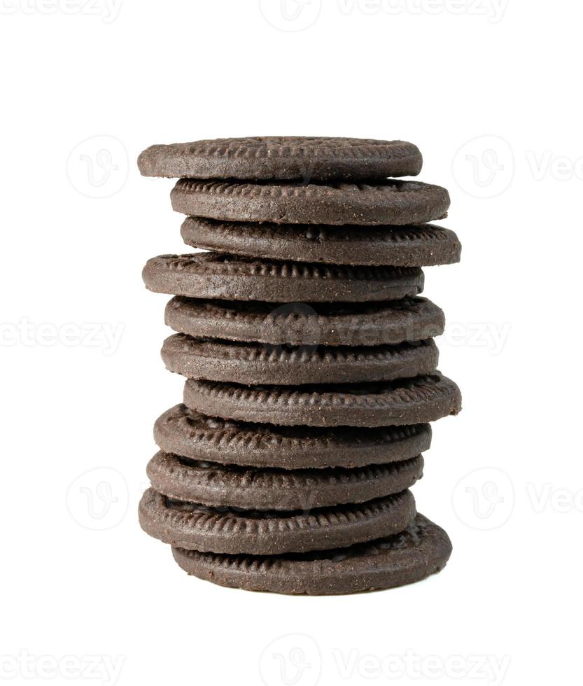 black chocolate cookies isolated on white background photo