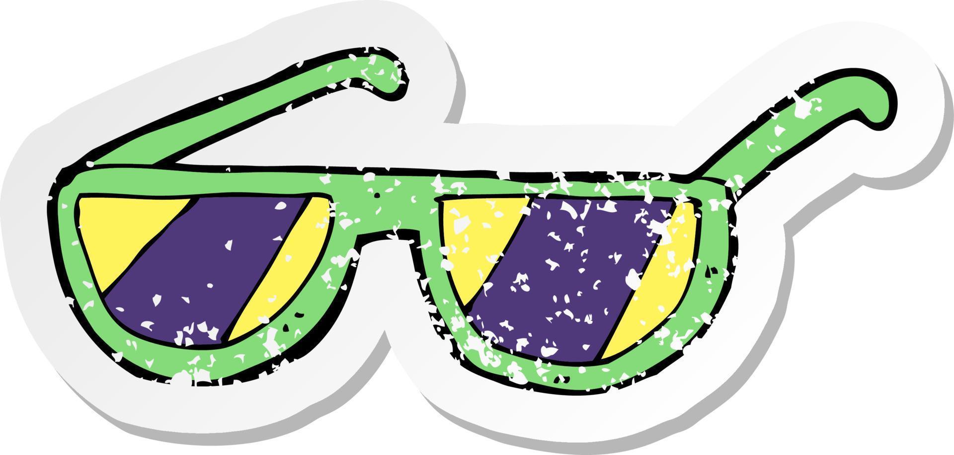 retro distressed sticker of a cartoon x ray spectacles vector