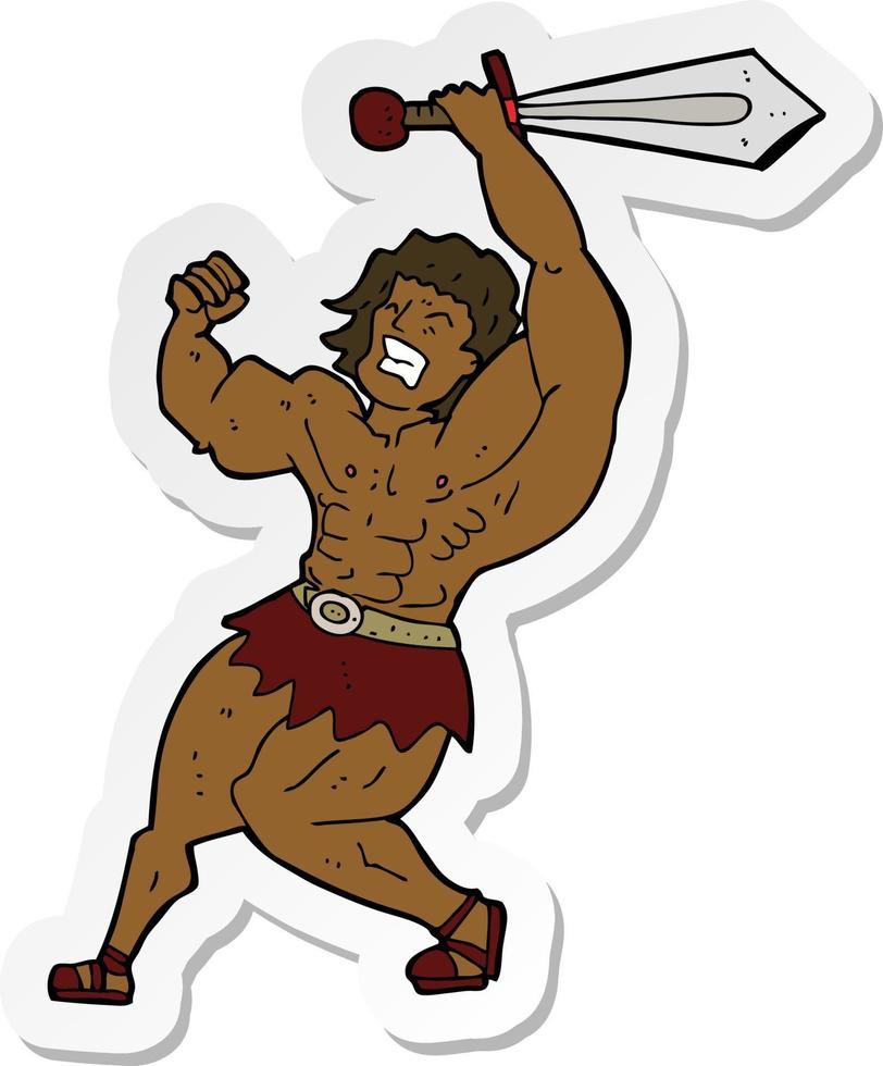 sticker of a cartoon barbarian hero vector