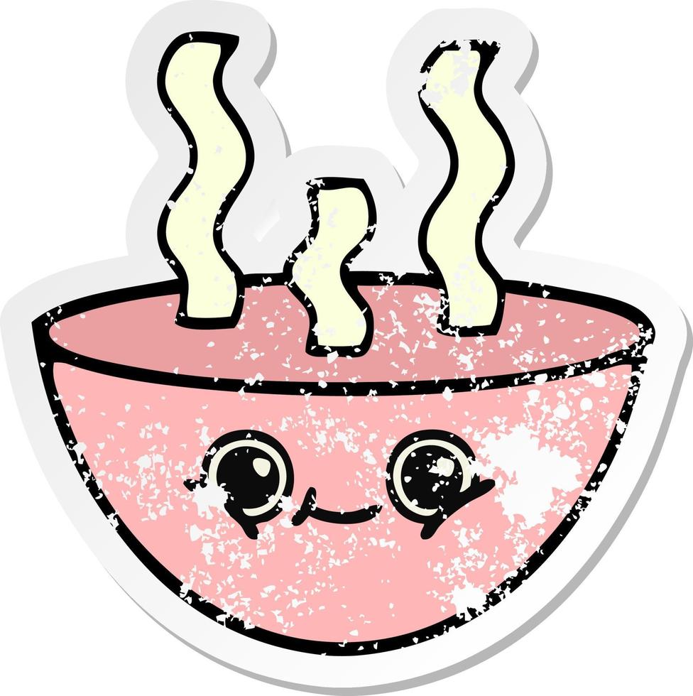 distressed sticker of a cute cartoon bowl of hot soup vector