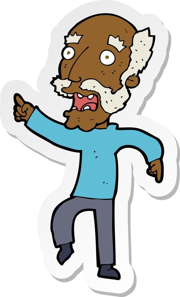 sticker of a cartoon frightened old man vector