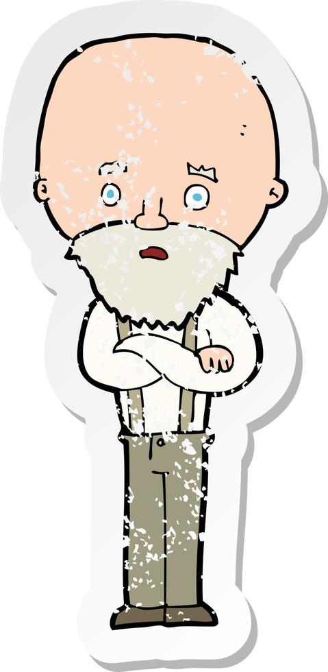 retro distressed sticker of a cartoon worried old man vector