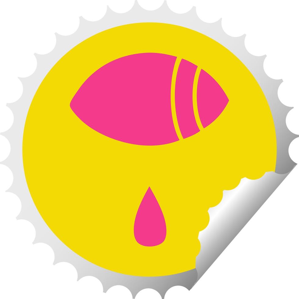 circular peeling sticker cartoon crying eye looking to one side vector