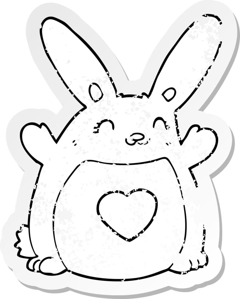 distressed sticker of a cartoon rabbit with love heart vector