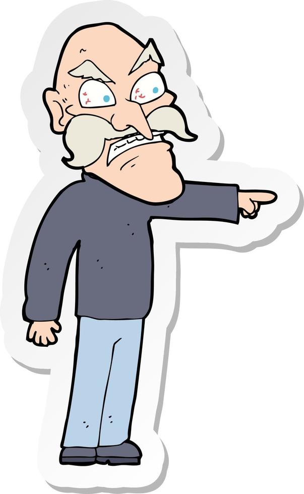 sticker of a cartoon furious old man vector