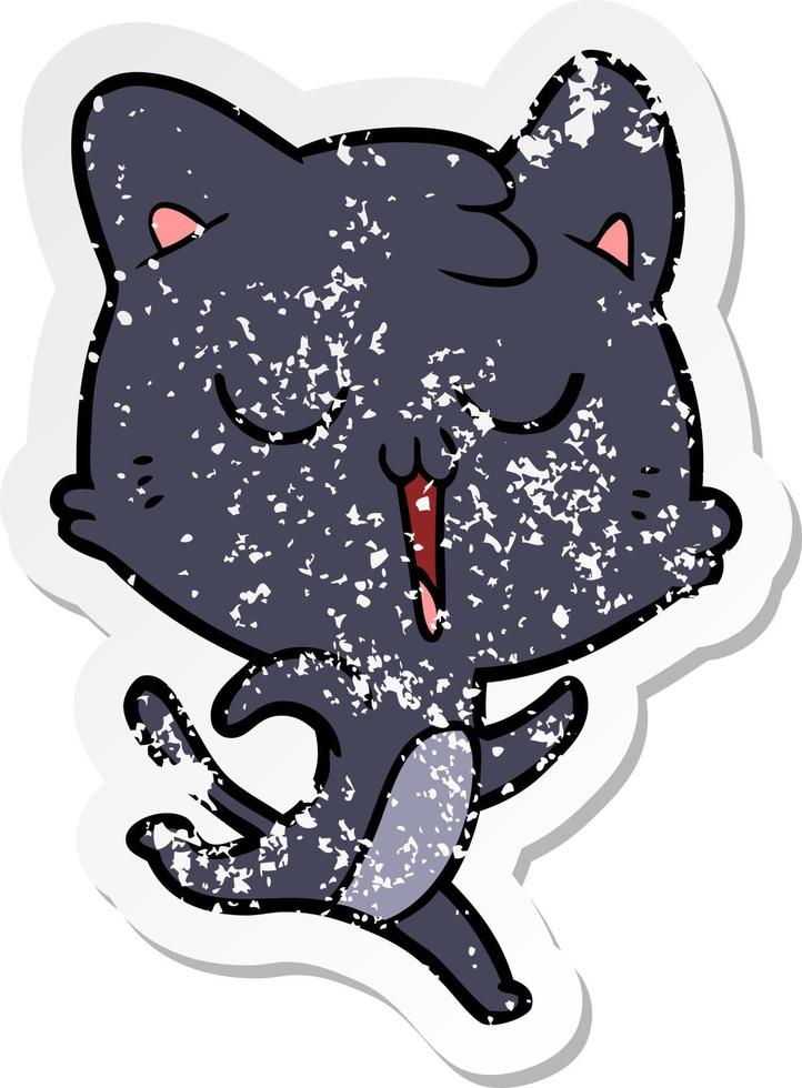 distressed sticker of a cartoon cat singing vector