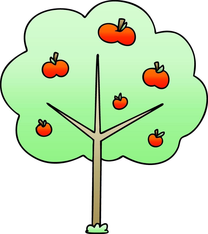 quirky gradient shaded cartoon apple tree vector
