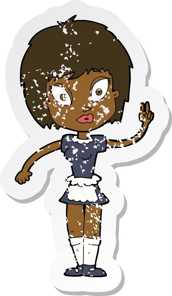 retro distressed sticker of a cartoon maid vector
