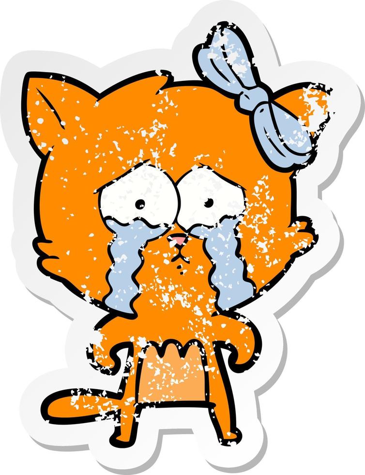 distressed sticker of a cartoon cat vector