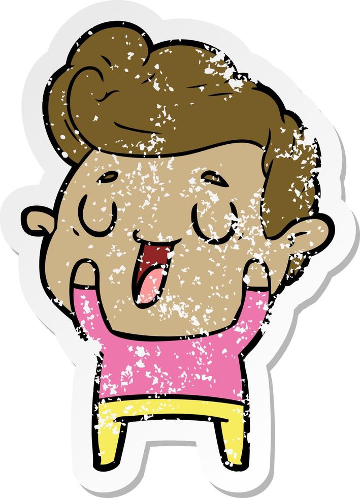 distressed sticker of a happy cartoon man vector