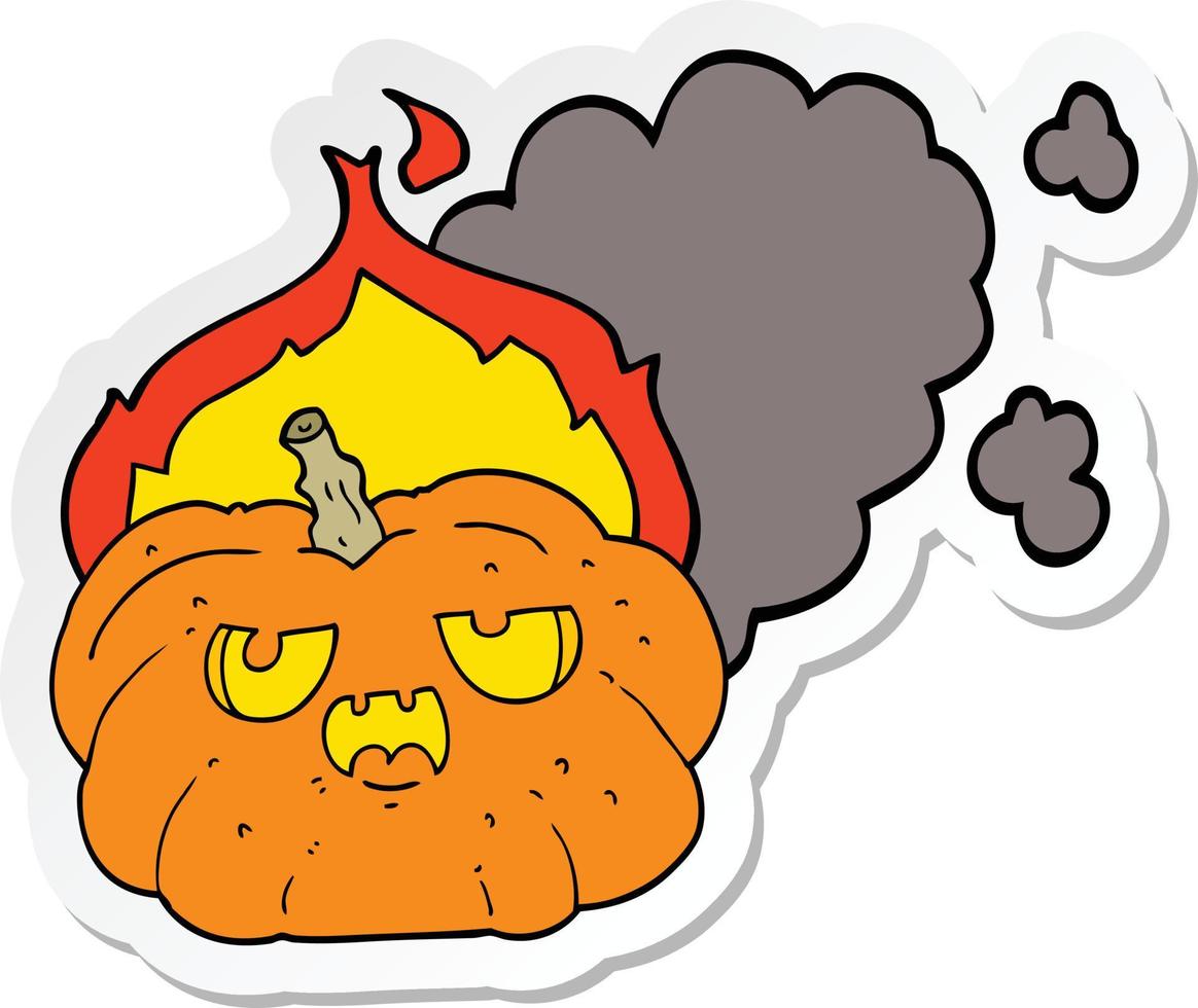 sticker of a cartoon flaming halloween pumpkin vector