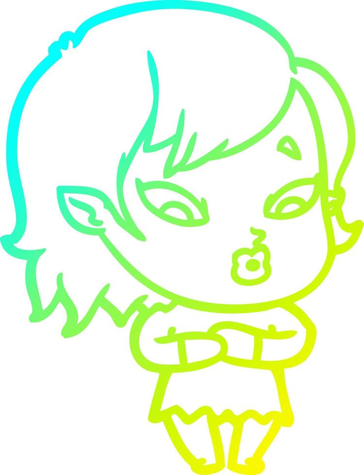 cold gradient line drawing cute cartoon vampire girl vector