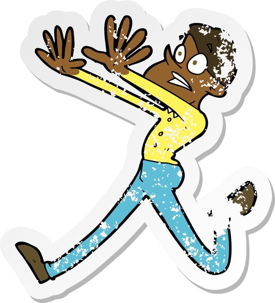 retro distressed sticker of a cartoon man running away vector