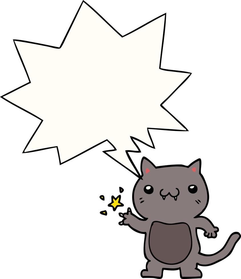 cartoon cat scratching and speech bubble vector