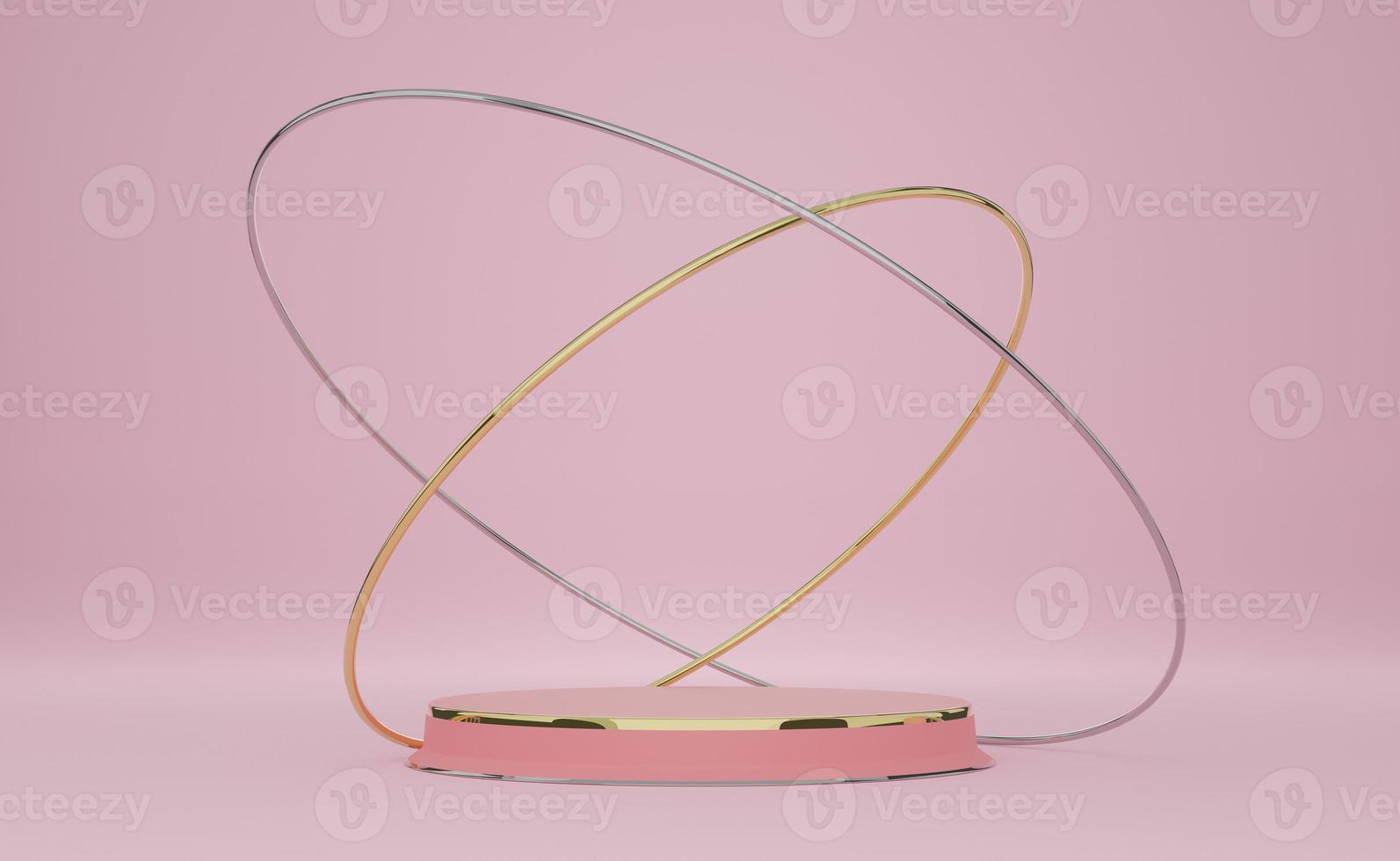 podium empty with geometric shapes in pink pastel composition for modern stage display and minimalist mockup ,abstract showcase background ,Concept 3d illustration or 3d render photo