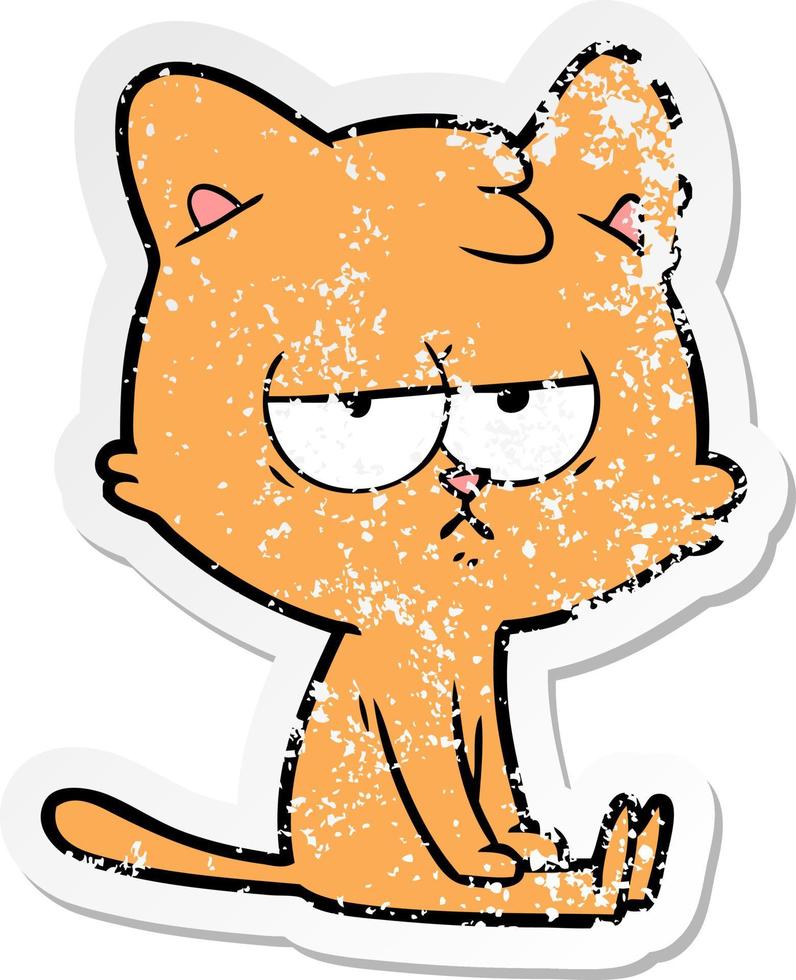 distressed sticker of a bored cartoon cat vector