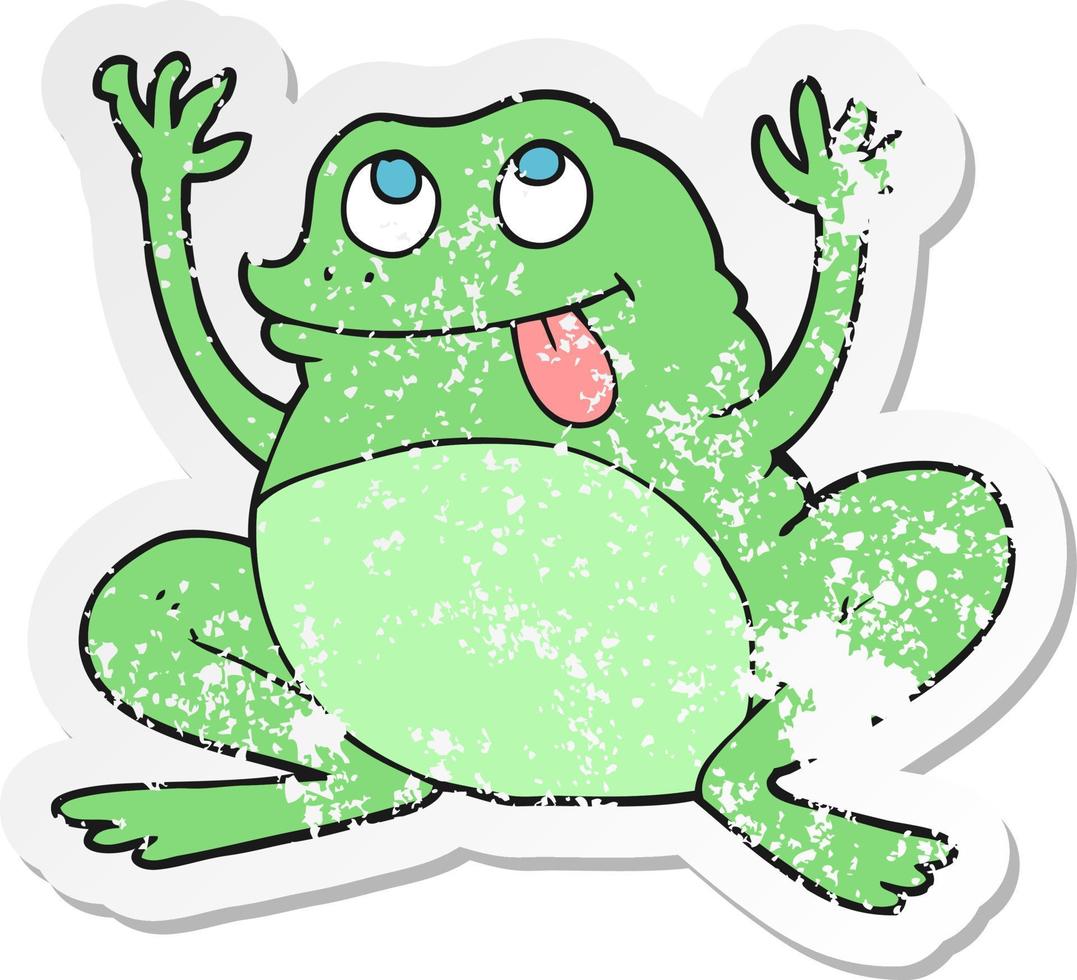 retro distressed sticker of a funny cartoon frog vector