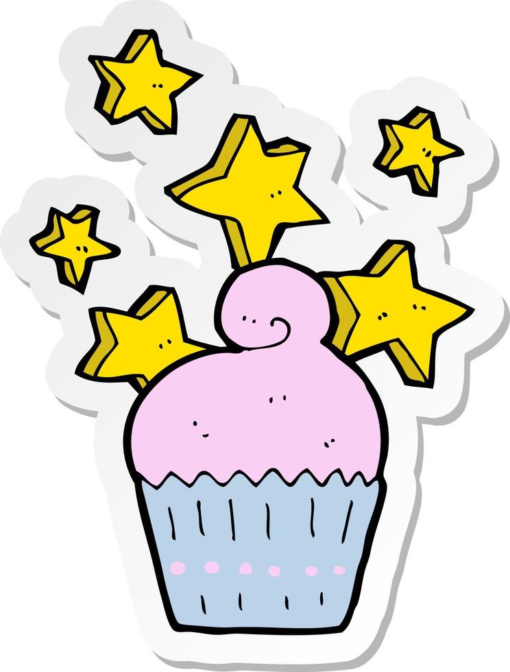 sticker of a cartoon magical cupcake vector