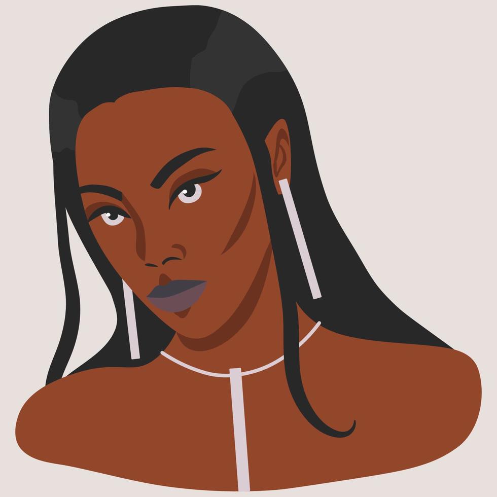 retrato de una hermosa niña negra. joven mujer afroamericana. avatar femenino. ilustración vectorial de dibujos animados vector