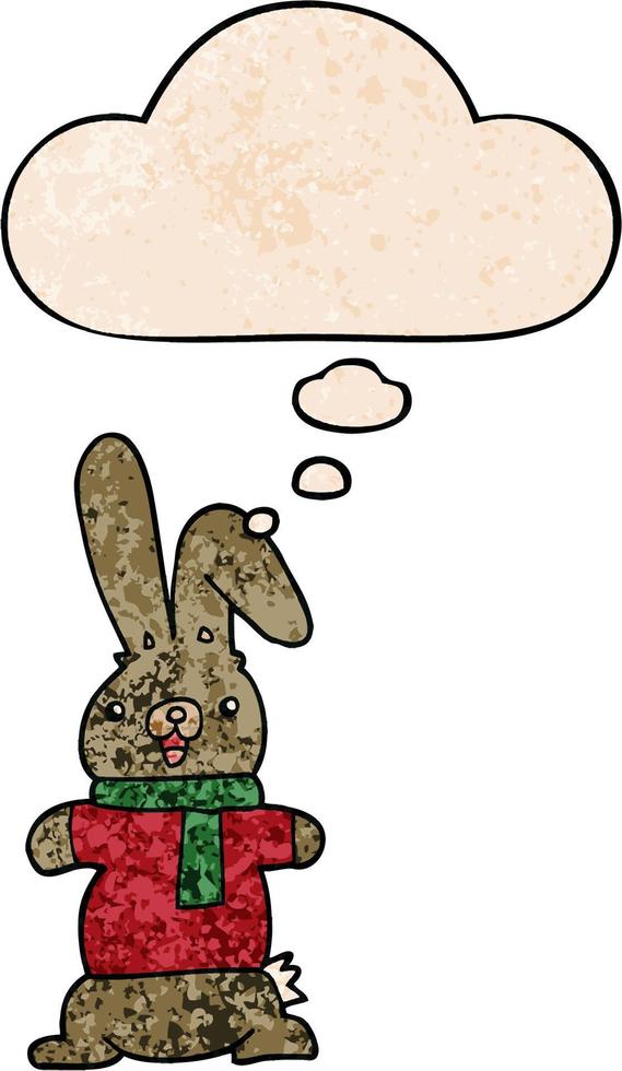 cartoon rabbit and thought bubble in grunge texture pattern style vector