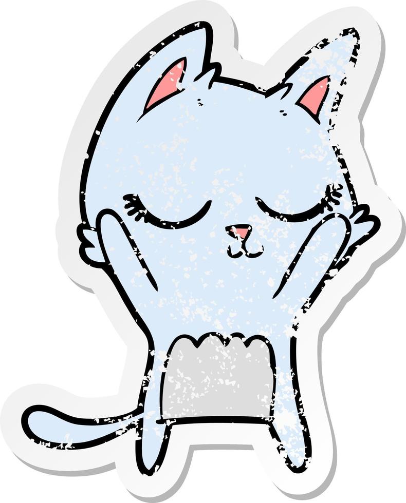 distressed sticker of a calm cartoon cat vector