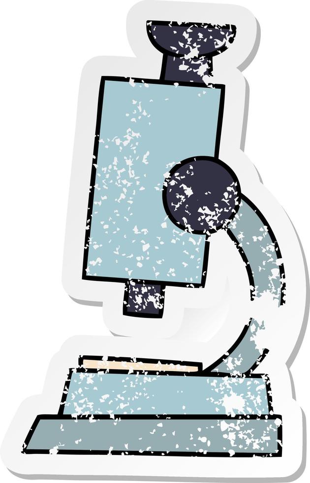 distressed sticker of a cute cartoon science microscope vector