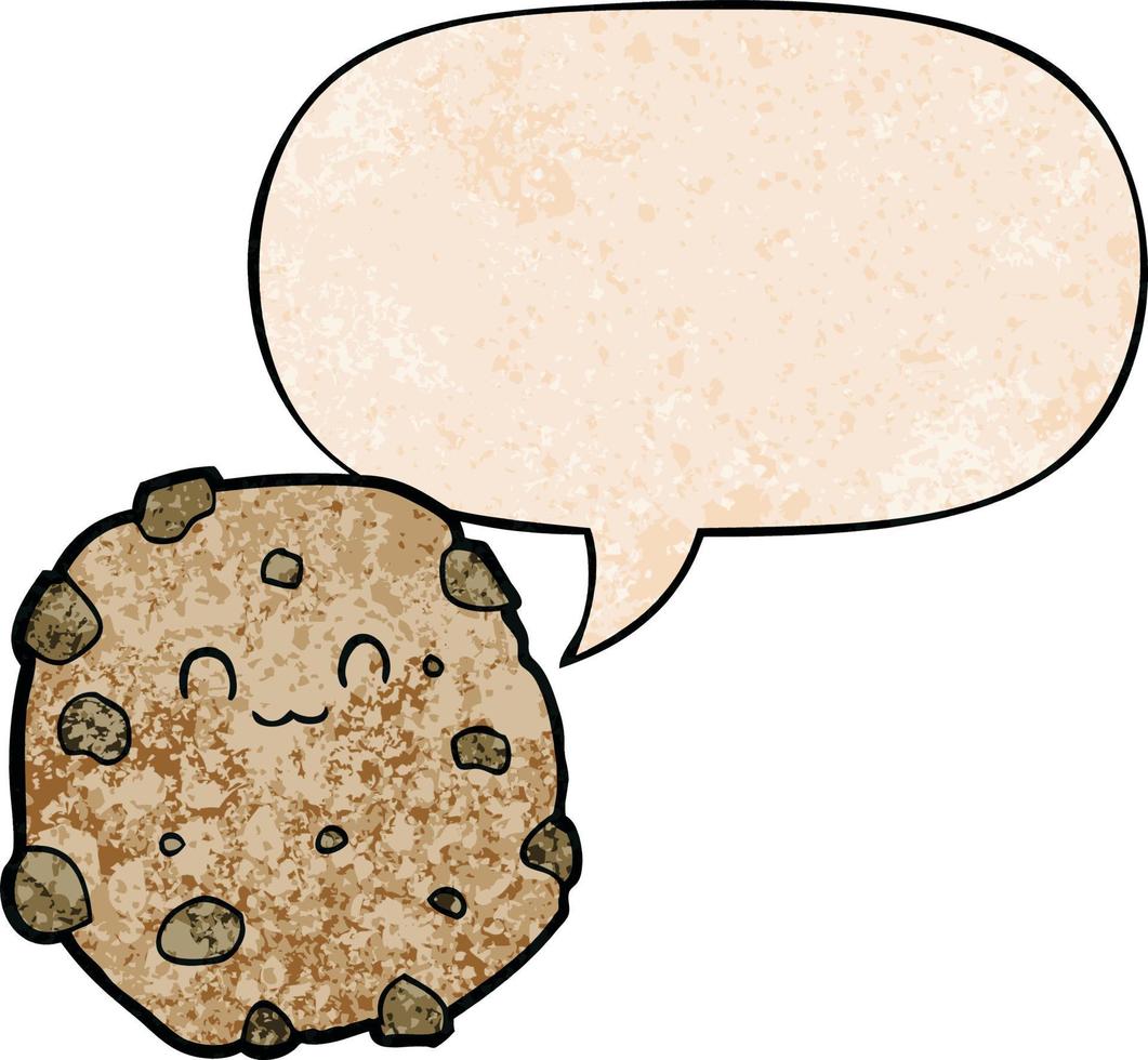 cartoon biscuit and speech bubble in retro texture style vector