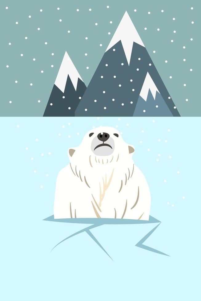 oso polar entre hielo, montañas y nieve. ilustración vectorial de dibujos animados. vector