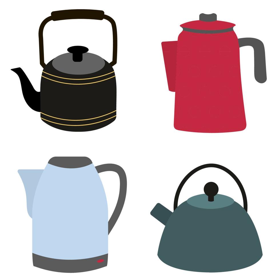 Set of teapots of different shapes and design. Cartoon vector Illustration.