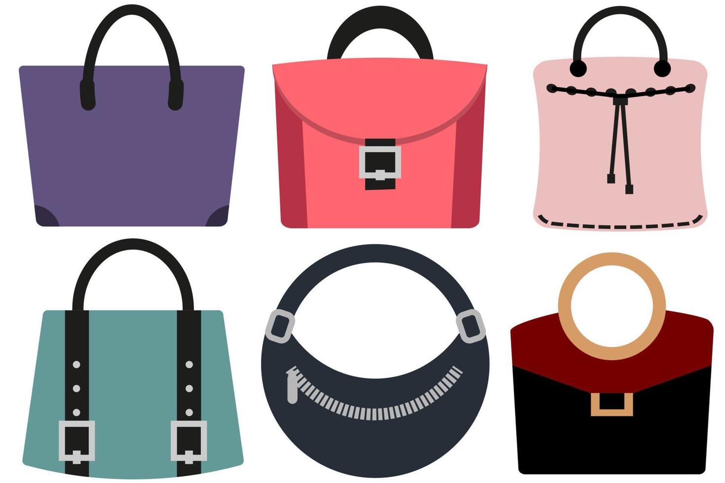 Set of stylish women bags made in flat style. Vector illustration.