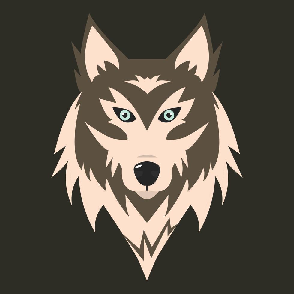 ilustración vectorial de cabeza de lobo sobre un fondo oscuro. estilo de dibujos animados plana. vector