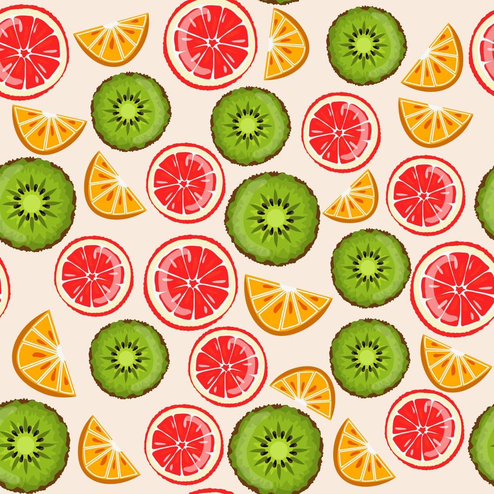 Seamless pattern with kiwi, orange and grapefruit. Colorful vector illustration with summer fruits. Modern pattern for wallpaper design, prints etc.