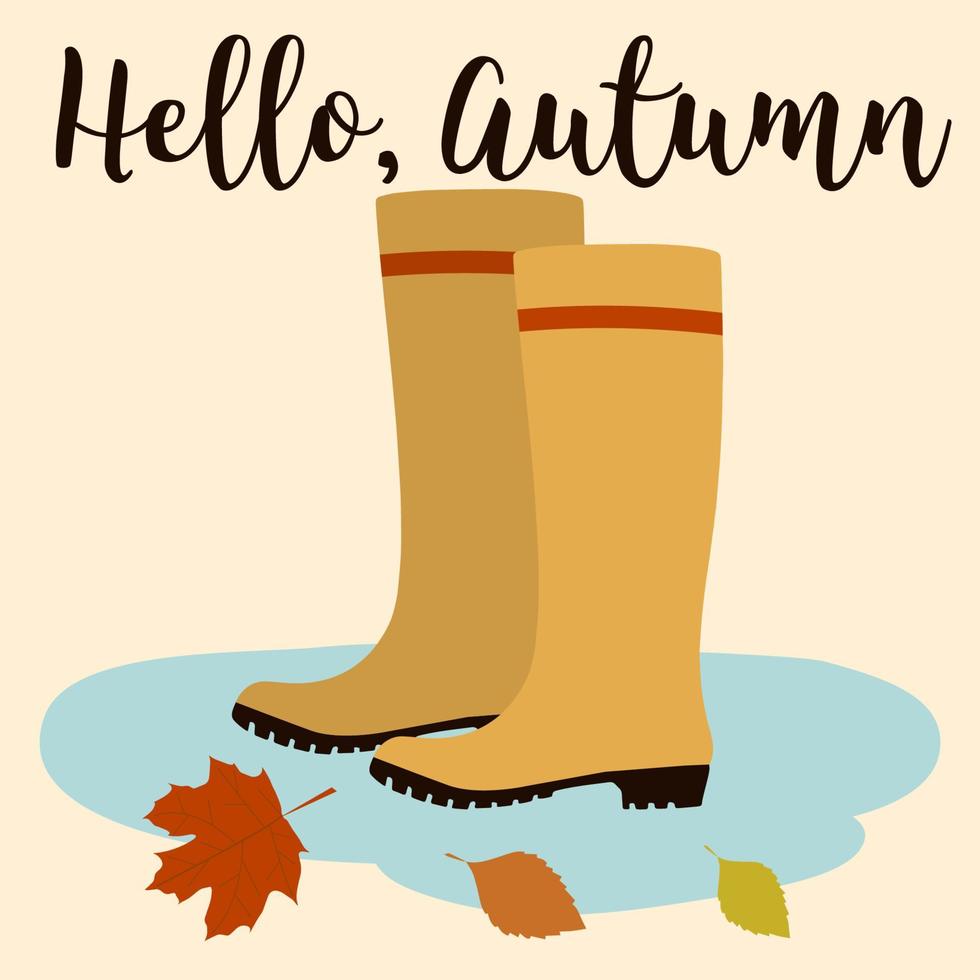 botas de goma en un charco. concepto de otoño. ilustración vectorial de dibujos animados vector