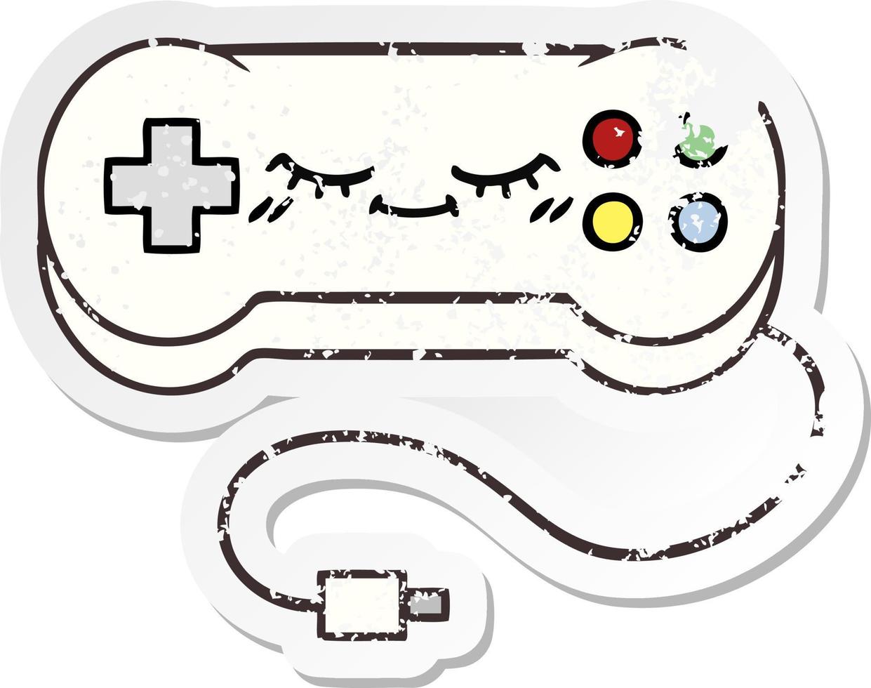 distressed sticker of a cute cartoon game controller vector