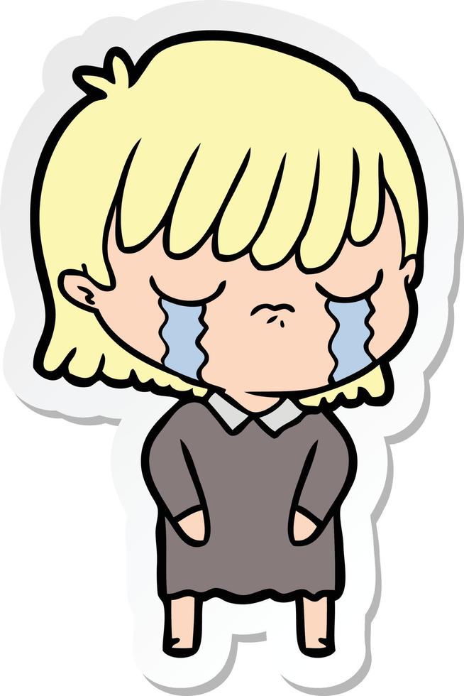 sticker of a cartoon woman crying vector