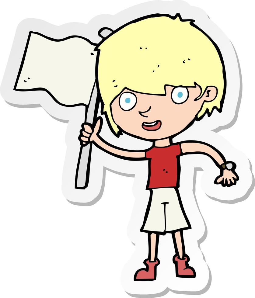 sticker of a cartoon boy with flag vector