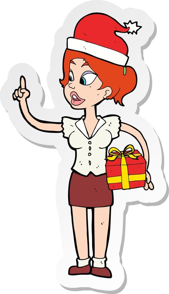 sticker of a cartoon woman with present vector