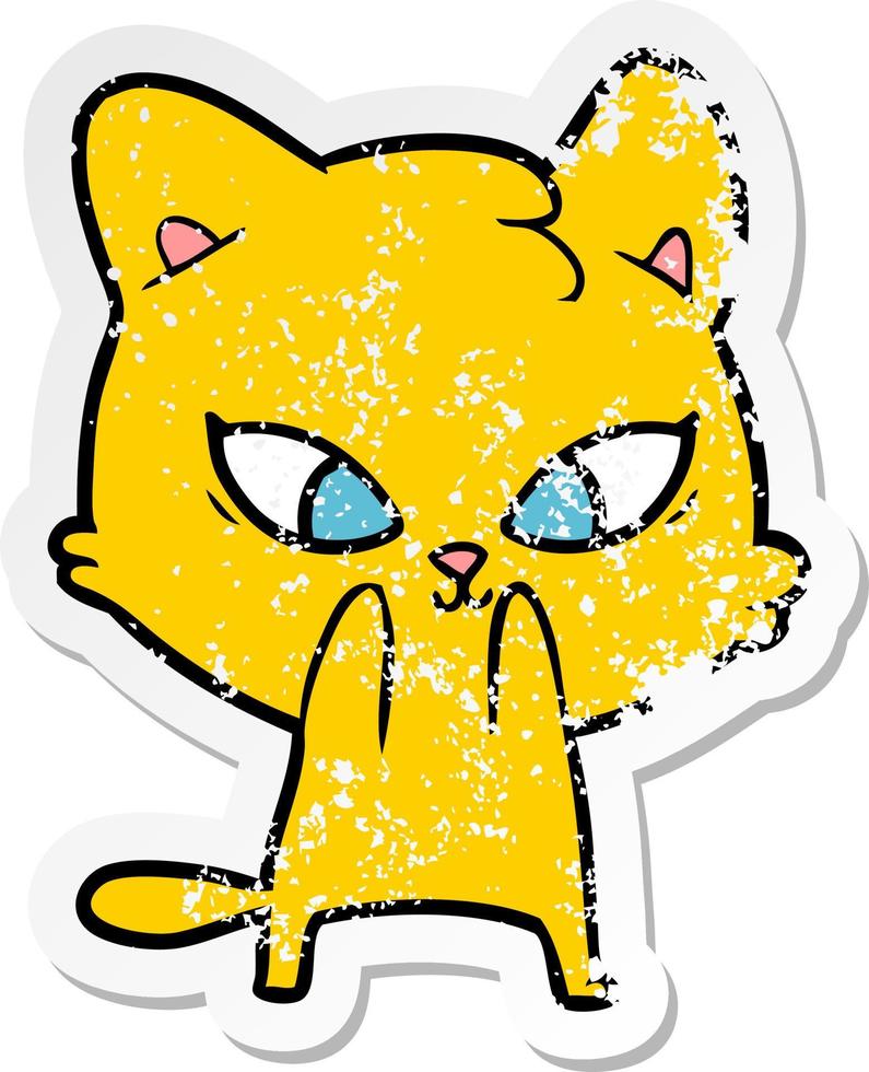 distressed sticker of a cute cartoon cat vector