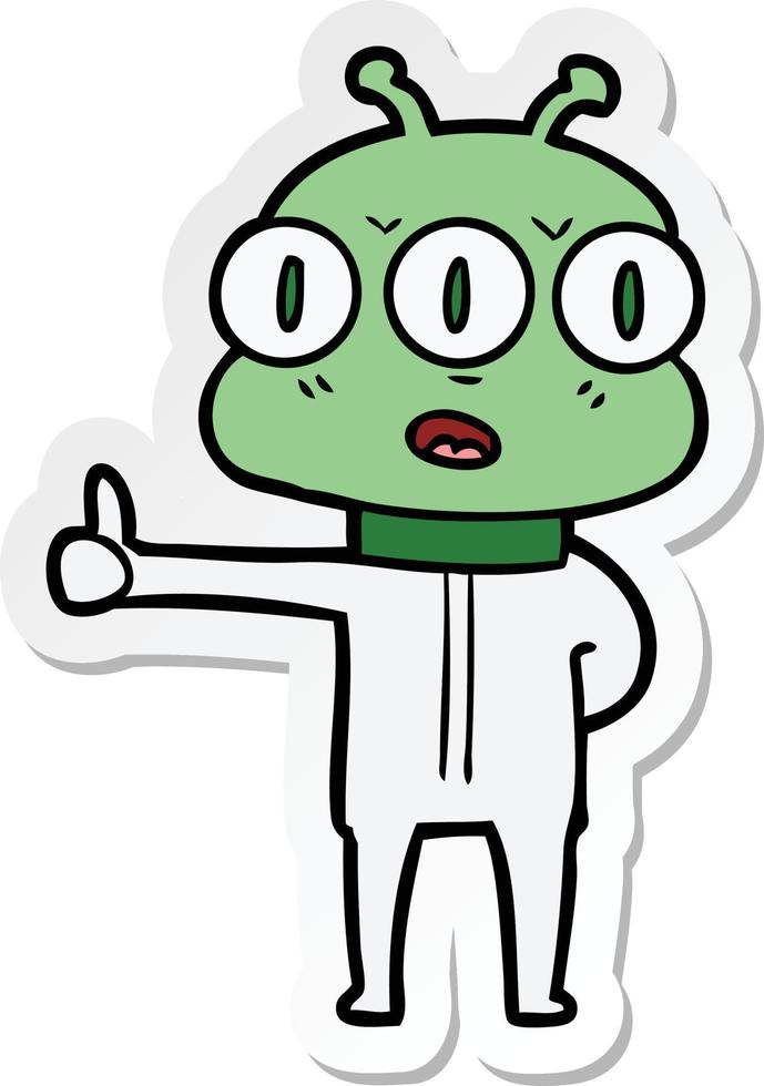 sticker of a cartoon three eyed alien vector